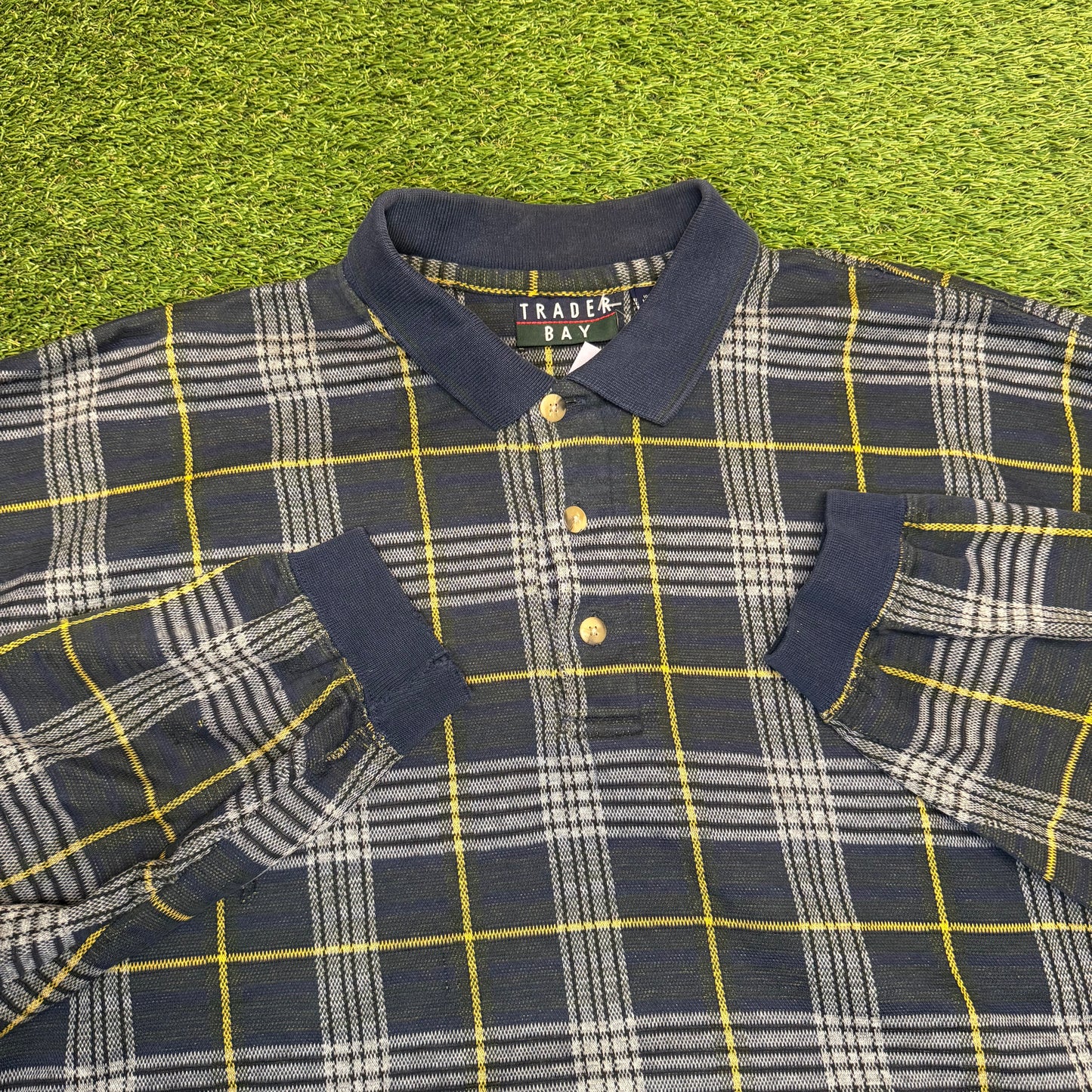 Plaid Long Sleeve Polo Large