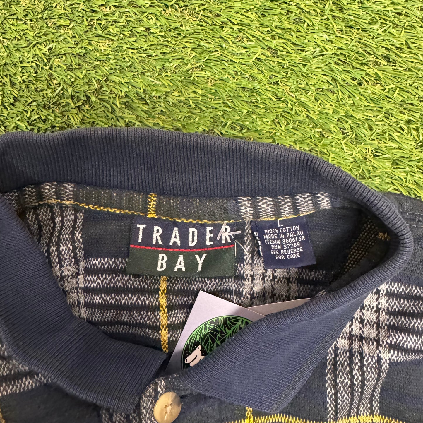 Plaid Long Sleeve Polo Large