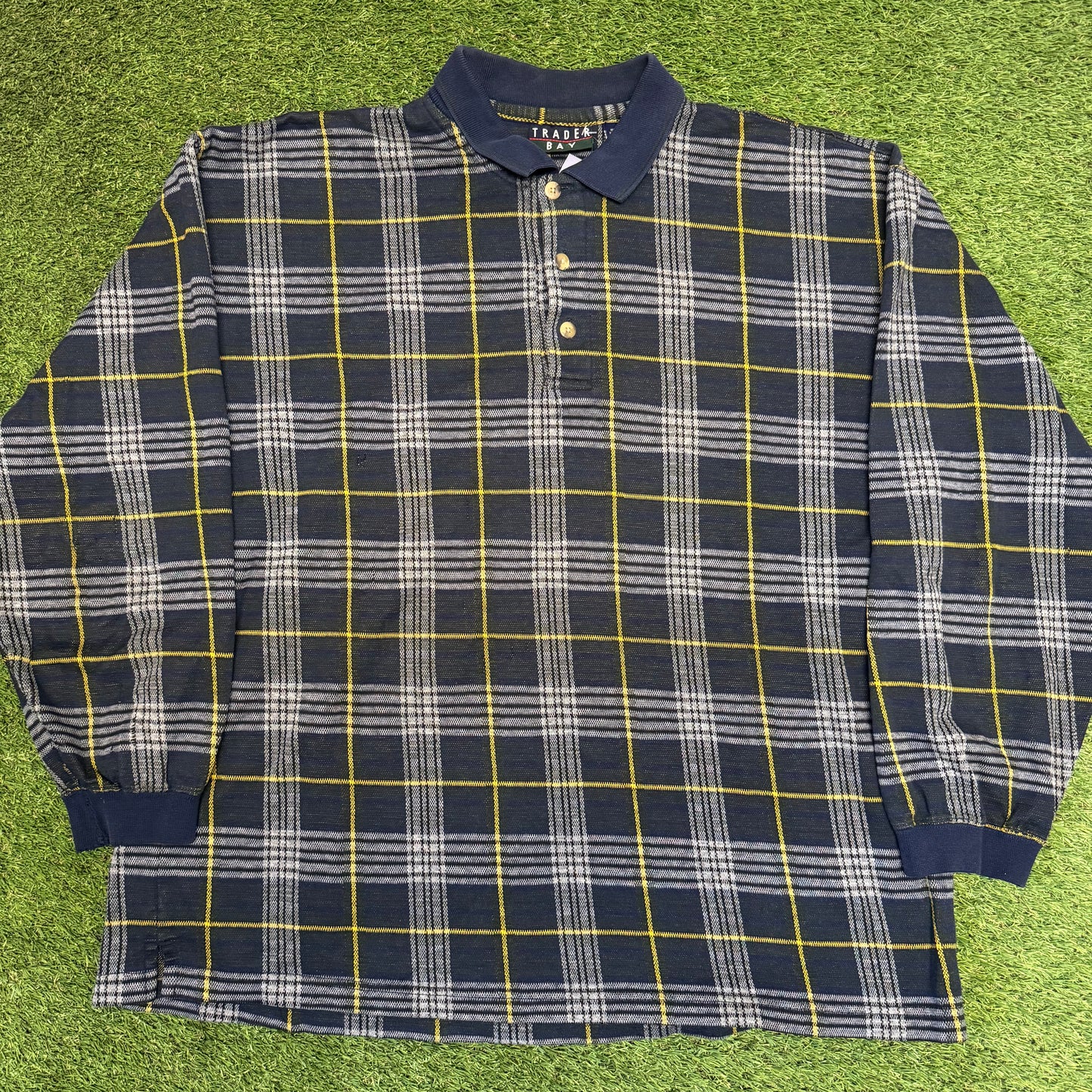 Plaid Long Sleeve Polo Large