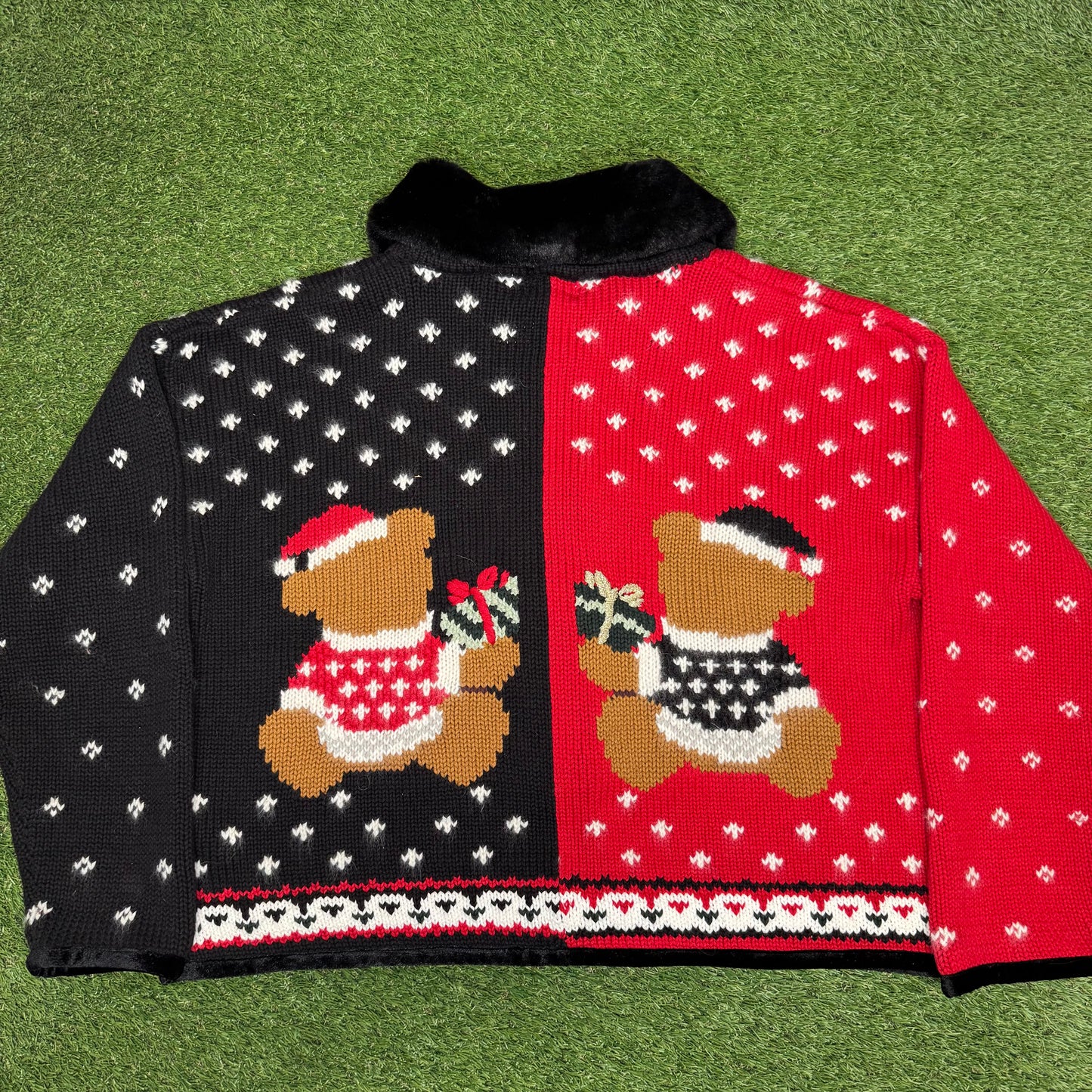 Vintage Christmas Bears Button Up Sweater