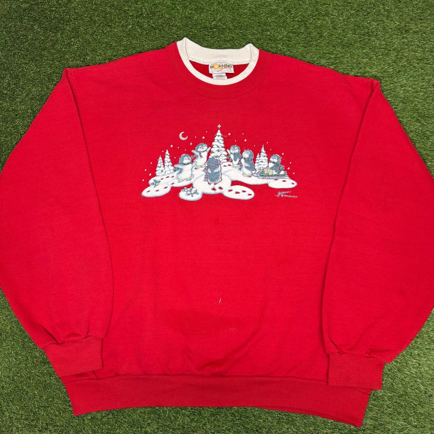 Vintage Penguins Christmas Sweater Large