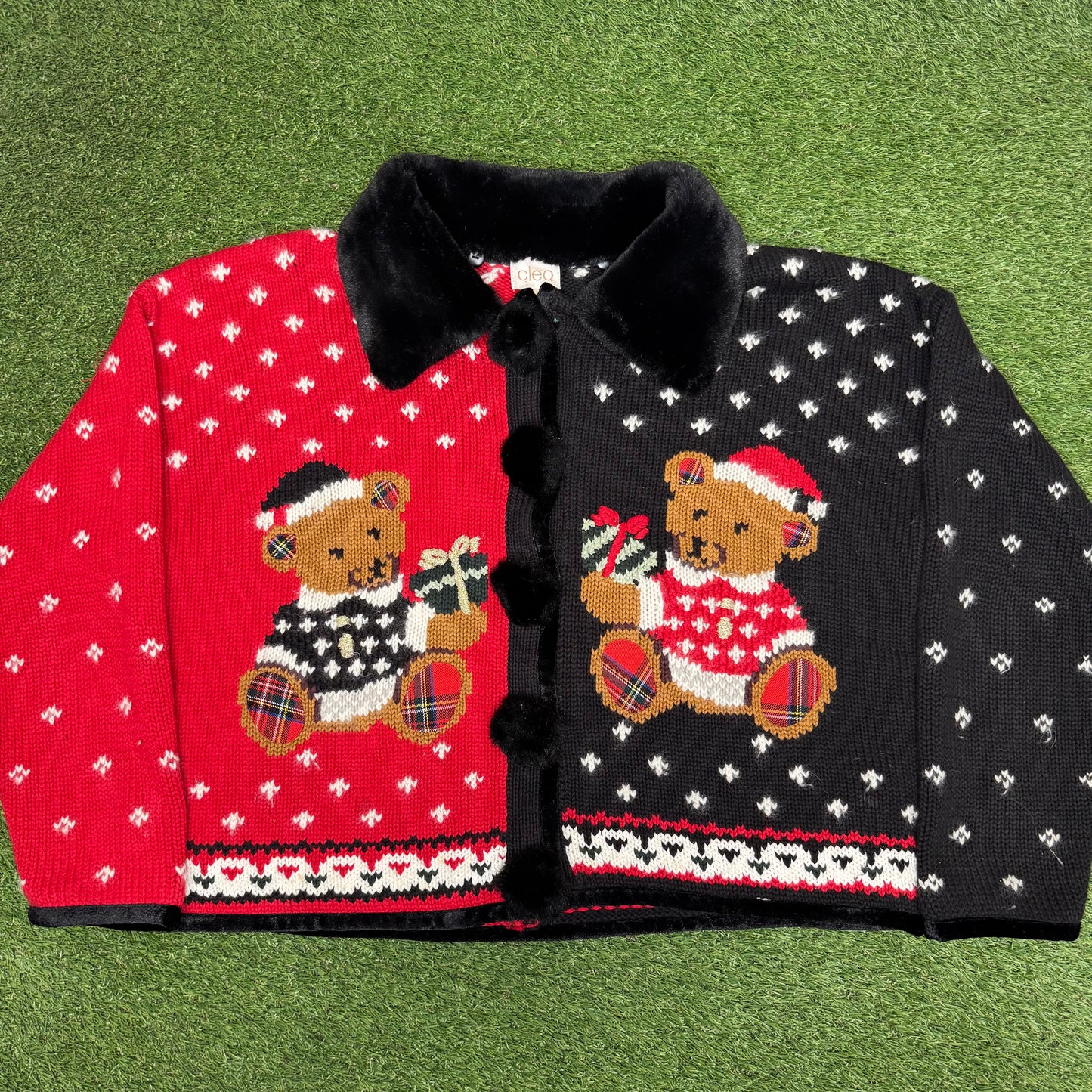 Vintage Christmas Bears Button Up Sweater