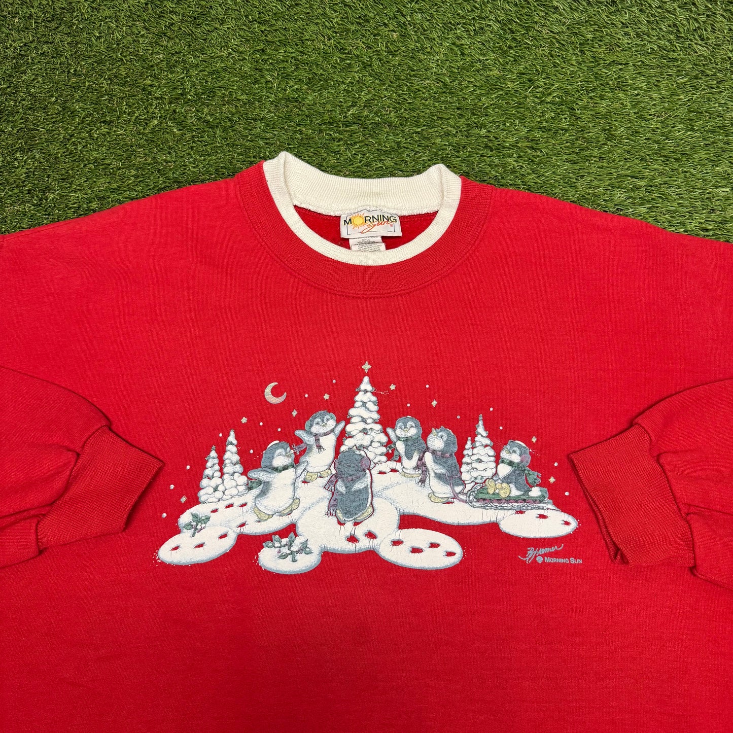 Vintage Penguins Christmas Sweater Large